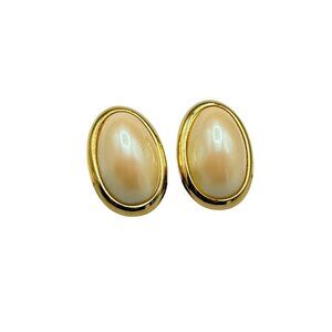 Vintage Richelieu Faux Pearl Oval Clip On Earrings Gold Tone Costume Jewelry